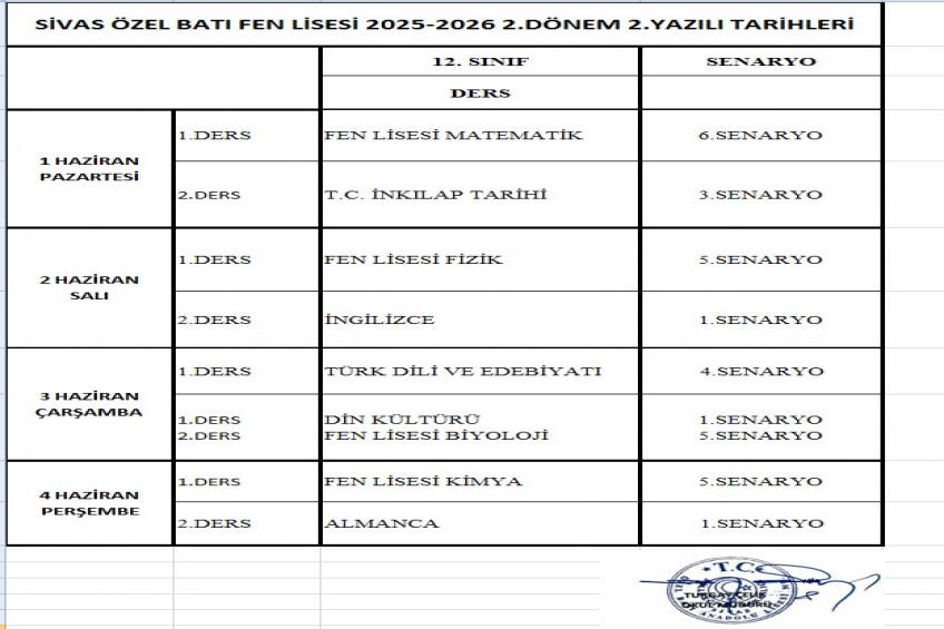 2025-2026 II.DÖNEM II.YAZILI SINAV TARİHLERİ VE SENARYOLARI